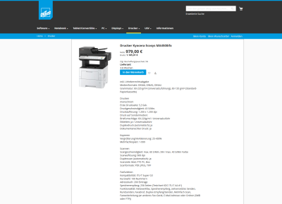 Screenshot aus dem IT-Warenkorb mit einem Drucker