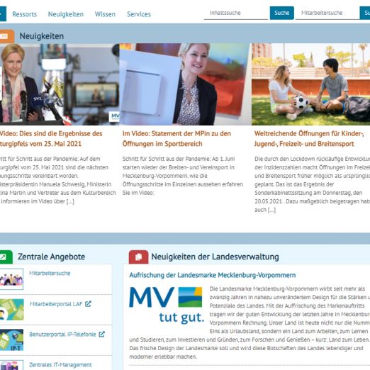 Screenshot vom Intranetportal "Wir.Sind.MV."