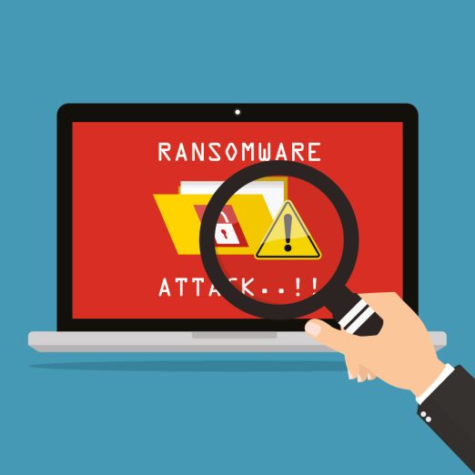 Grafik: Desktopansicht mit Ransomware-Meldung
