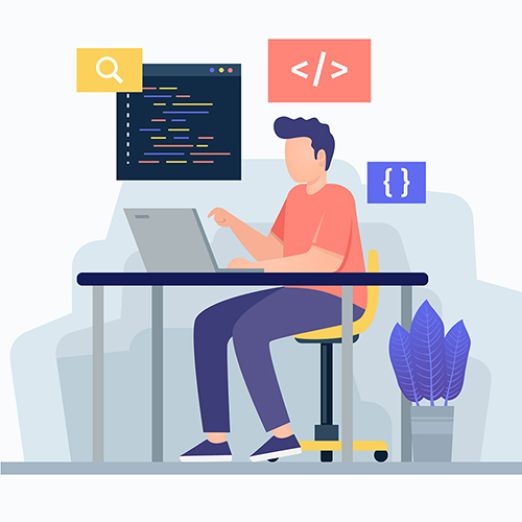 Grafik von einem Softwareentwickler beim Coden