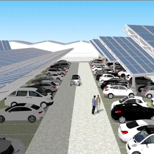 Visualisierung der geplanten Photovoltaik-Anlage auf dem DVZ-Mitarbeiterparkplatz