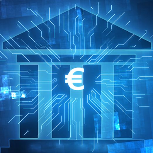 Grafik von einem Justizgebäude mit einem Euro-Symbol