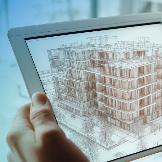 Bild: Tablet mit Blick auf Baupläne
