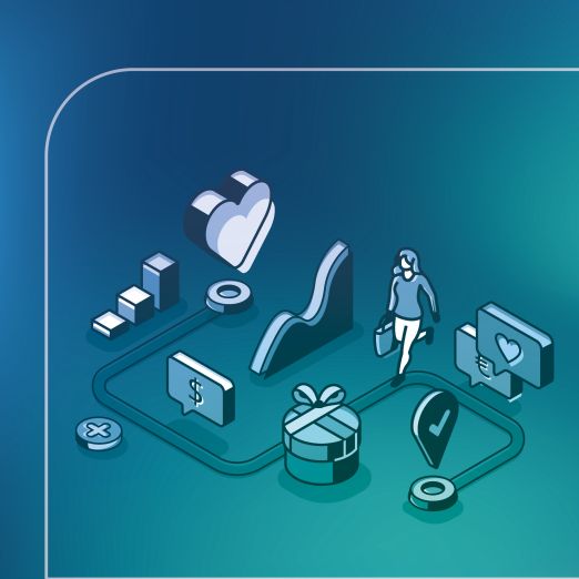 Grafik mit einer Person die sich auf einem Weg mit mehreren Etappen befindet
