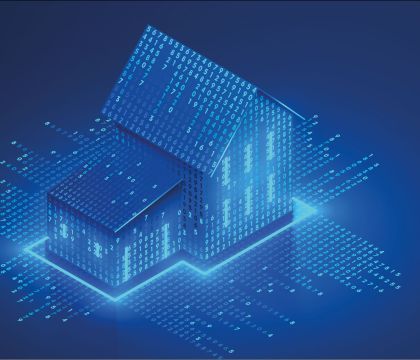 Grafik von einem Haus bestehend aus Zahlen, um die Digitalisierung zu verdeutlichen