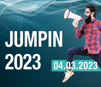 Teaser Jumpin - springender Mann mit Megaphone