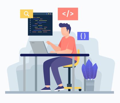 Grafik von einem Softwareentwickler beim Coden