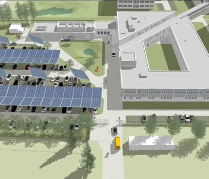 Visualisierung der geplanten Photovoltaik-Anlage auf dem DVZ-Mitarbeiterparkplatz