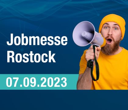 Teaser Jobmesse Rostock, Mann mit Megafon