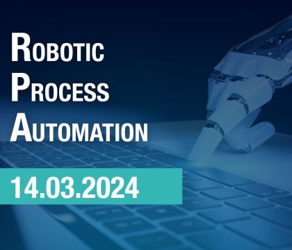 Teaser Pottkieker RPA, Roboterhand tippt auf Notebooktastatur